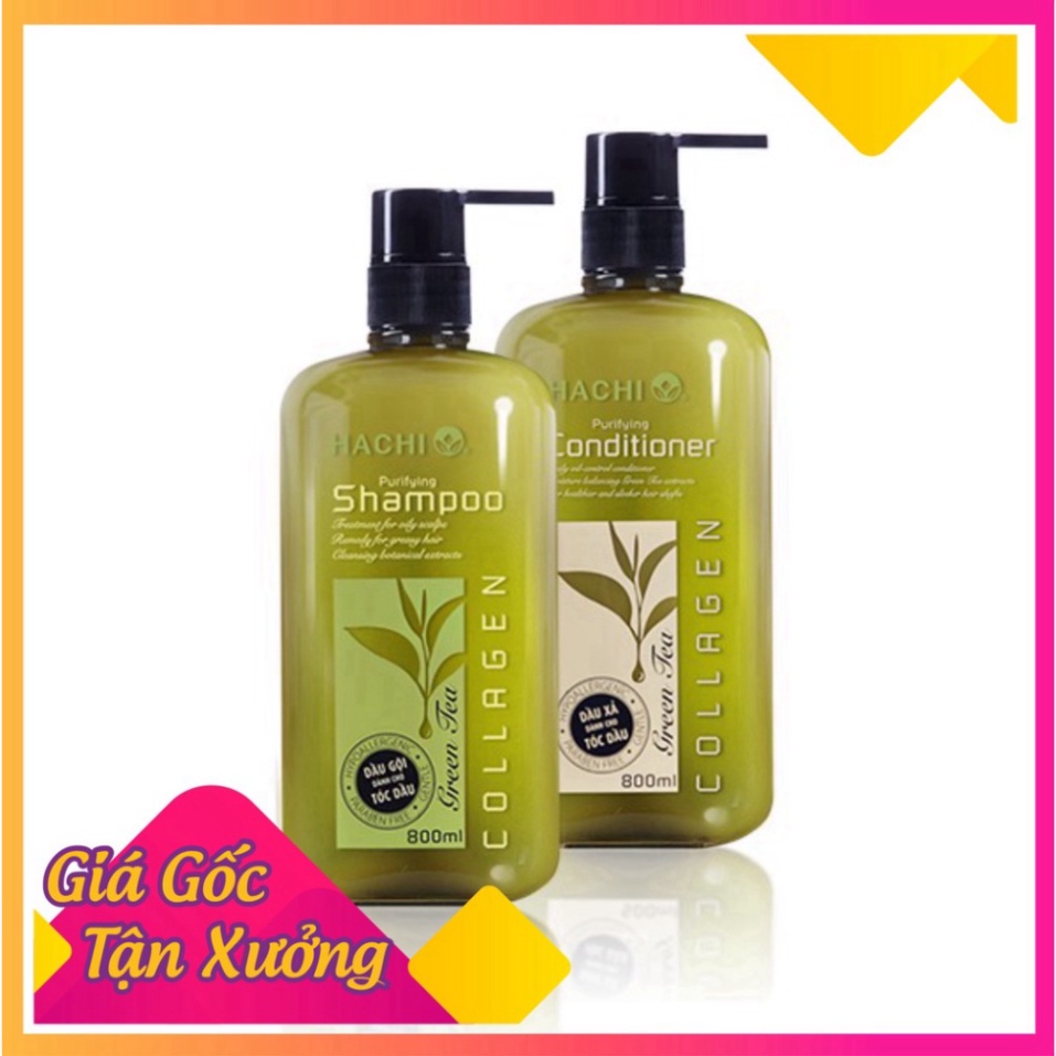 Combo dầu gội dầu xả TRÀ XANH - dành cho tóc dầu - HACHI - Khắc phục tình trạng dư thừa dầu chiết xuất tự nhiên free shi