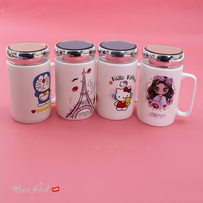 COMBO 10 LY CỐC SỨ GIỮ NHIỆT NẮP TRÁNG GƯƠNG 400ML