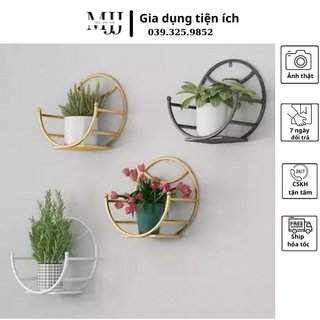 Kệ treo tường trang trí phòng khách để đồ decor hình bán nguyệt, kệ dán tường không cần khoan đục.