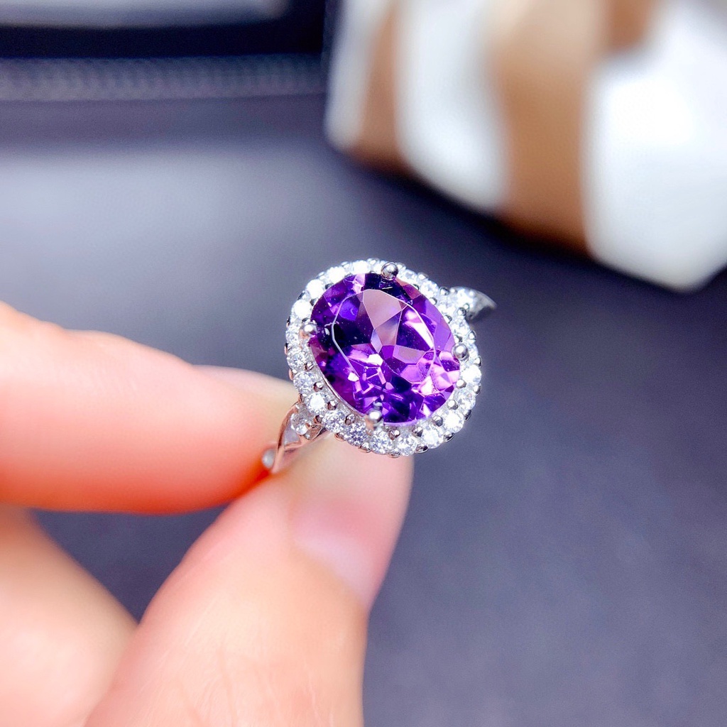 Nhẫn Bạc 925 Đính Đá Topaz Thạch Anh Tím Tự Nhiên Dành Cho Nữ
