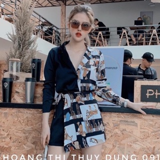 Set áo cổ vest tay dài kèm chân váy y ảnh