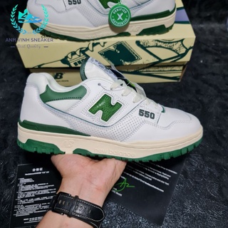 Giày nb 550 màu trắng xanh lá thể thao nam nữ cổ thấp