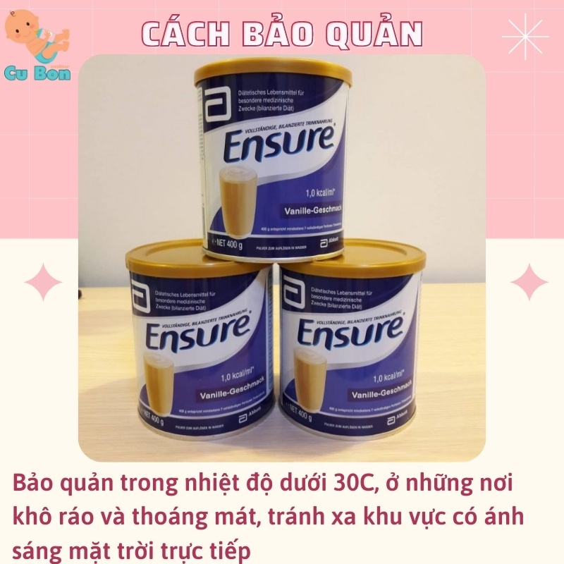 Sữa bột Ensure Abbott Đức Hộp 400g hương Vani ngọt dịu giúp bổ sung dinh dưỡng phục hồi sức khoẻ hiệu quả từ 3 tuổi