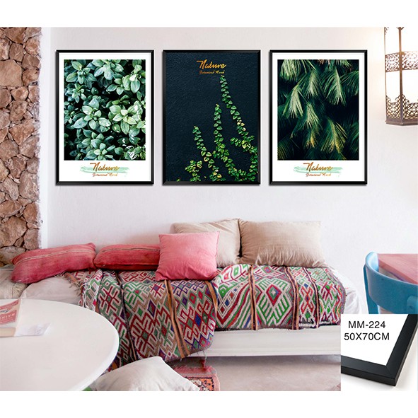 Bộ 3 Tranh Treo Tường Canvas Lá Cây Xanh Lá Tropical Nhiệt Đới Tươi Mát Trang Trí Quán Cafe Spa Salon - MELYHOME DECOR