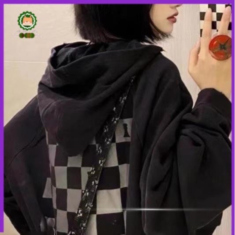 Áo hoodies nỉ caro bàn cờ mũ 2 lớp