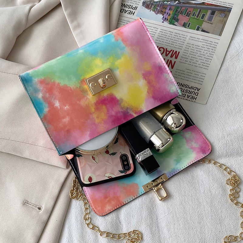 Túi Xách Mini Dáng Vuông Họa Tiết Da Rắn Phối Dây Xích Thời Trang Cho Nữ