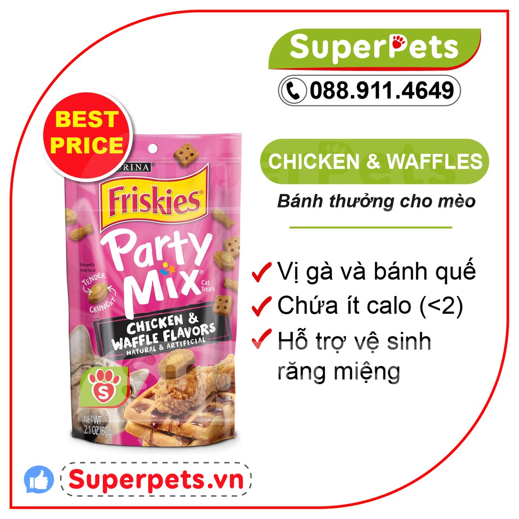 Purina Friskies Party Mix Vị Gà và Bánh Quế Bánh Thưởng Cho Mèo 85g (USA)