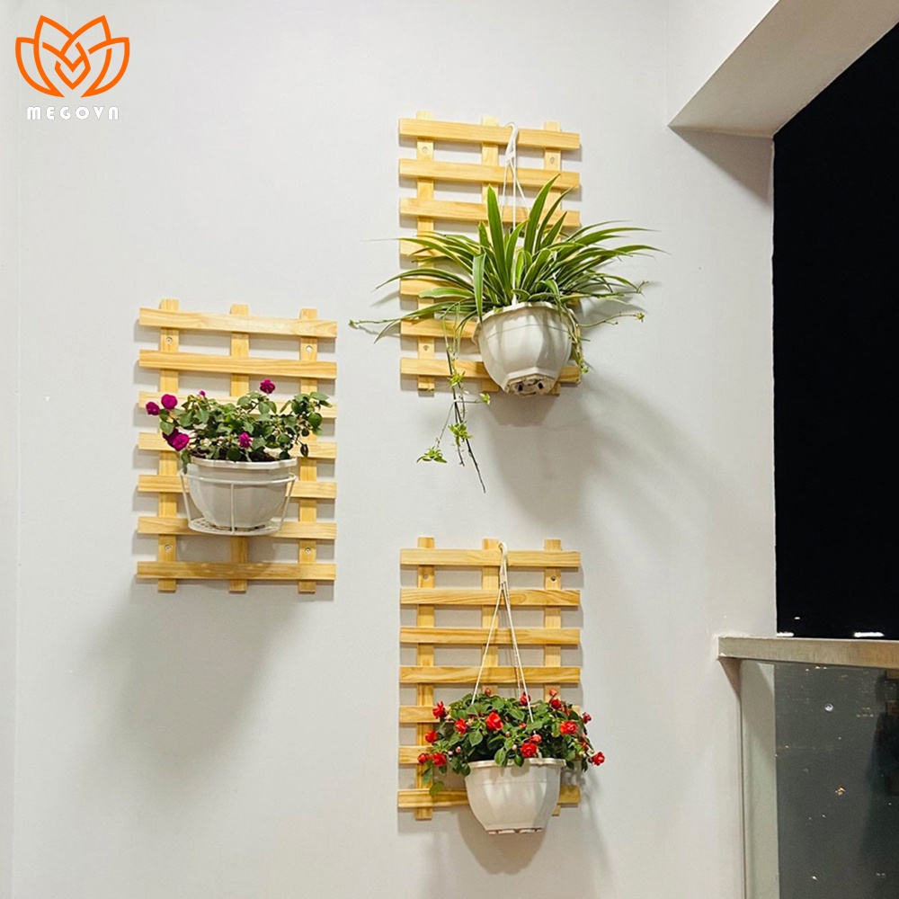 Kệ gỗ treo tường ban công treo hoa, chậu cây, kệ trang trí MEGOVN, giá gỗ thông treo tường trang trí ban công