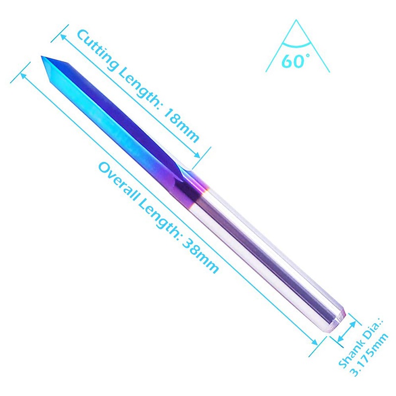 Set 10 Mũi Khoan Thẳng Rãnh Chữ V 60 Độ 2 Rãnh 1 / 8inch Đầu 0.1mm Bits
