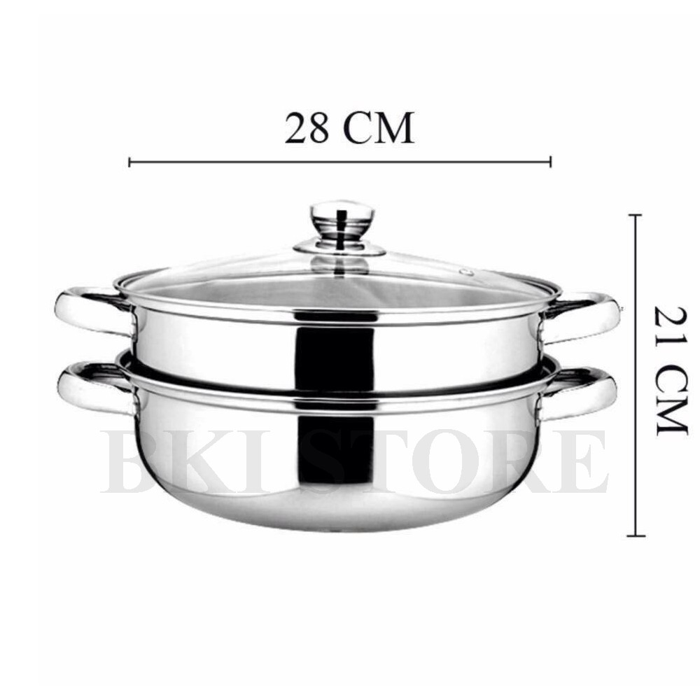 NỒI HẤP INOX 2 TẦNG ĐA NĂNG, NỒI CÁCH THỦY DÙNG ĐƯỢC CHO BẾP TỪ (SIZE 28CM) - NOIHAP2T