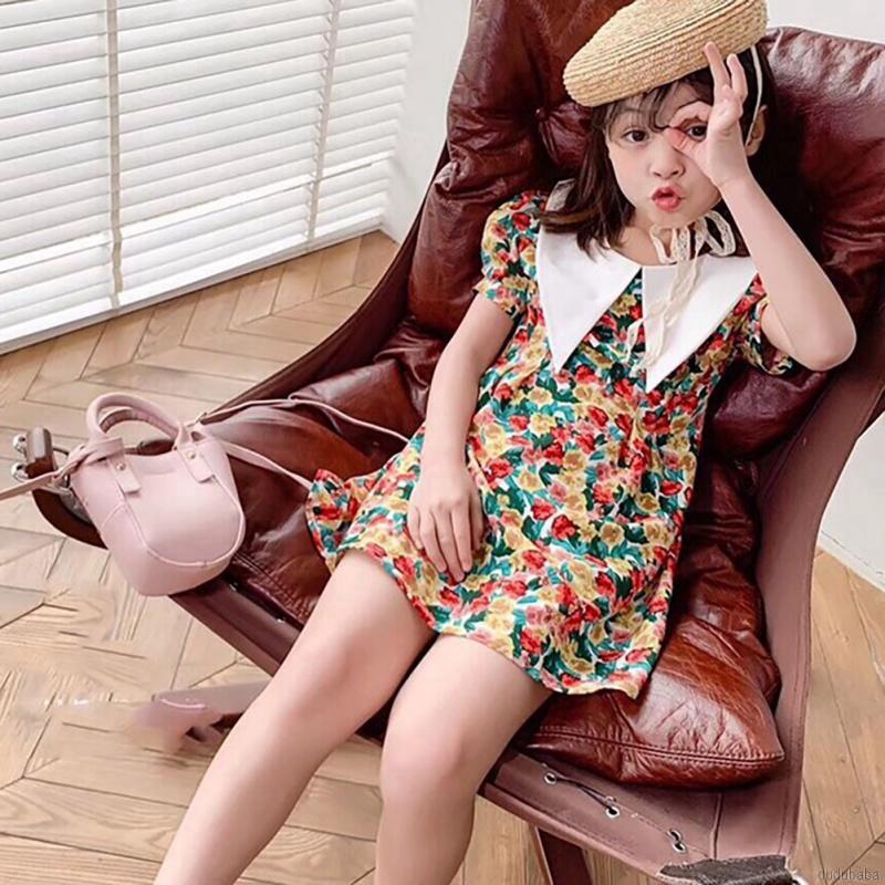 Đầm Hoa Ngắn Tay Thời Trang Cho Bé Gái