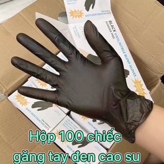Găng tay đen không bột hộp 100c/ Gang tay đen không bột / Gang tay đen phun xăm