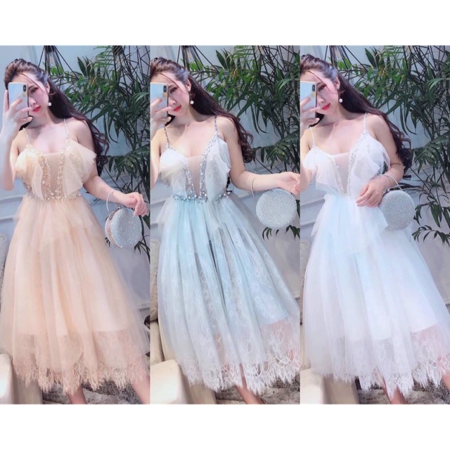 ẢNH VÀ VIDEO THAT 10000%  Đầm 2 dây kết ngọc