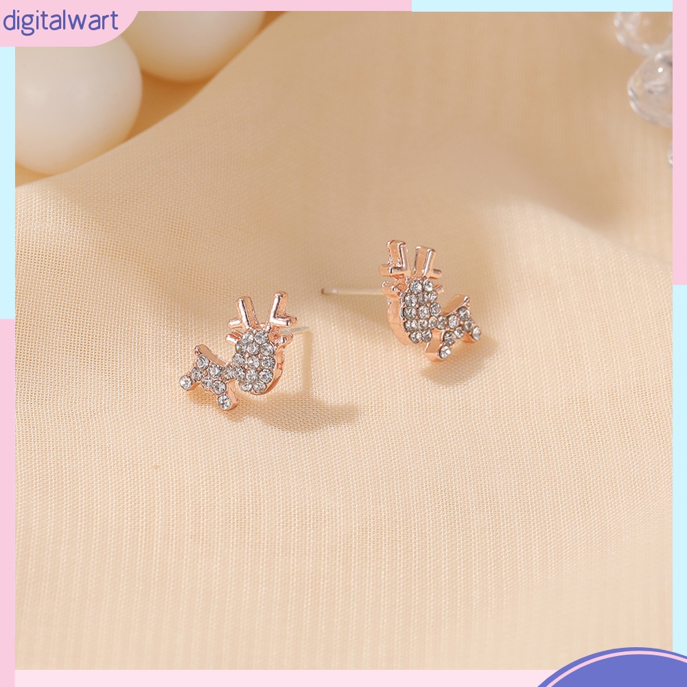 Khuyên tai mặt hình nai sừng tấm đính đá nhân tạo lấp lánh xinh xắn cho nữ