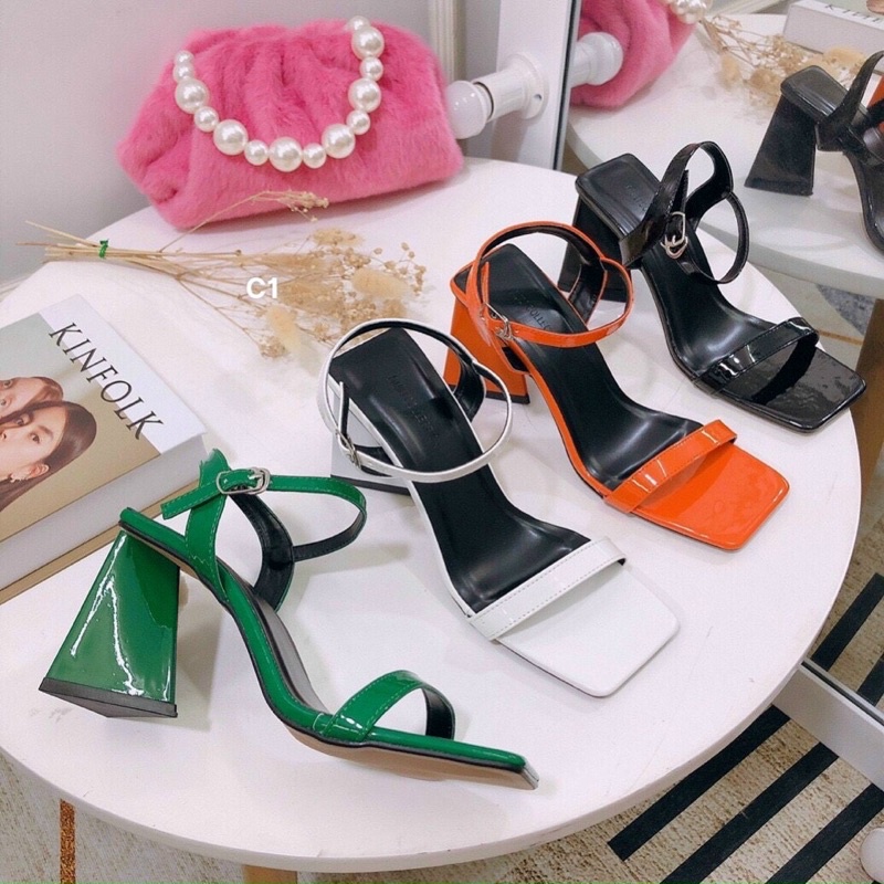Giày guốc sandal nữ cao gót tam giác quai ngang mũi vuông thời trang mới nhiều màu rẻ bền đẹp đi chơi