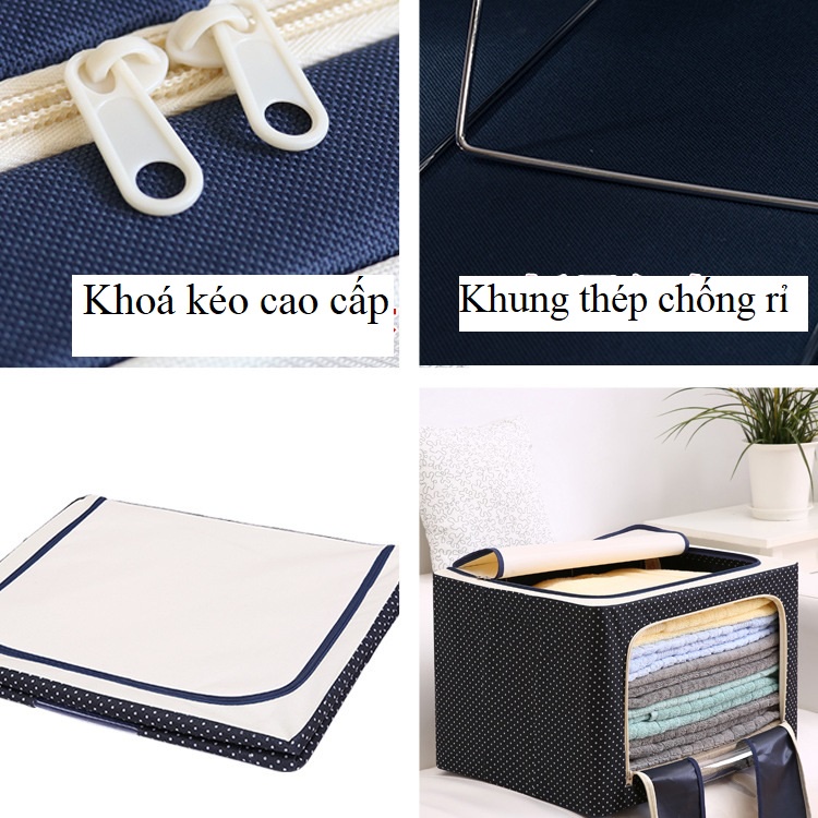 Tủ Vải Hộp Khung Thép Mini Đựng Quần Áo Chăn Màn 80L Cao Cấp