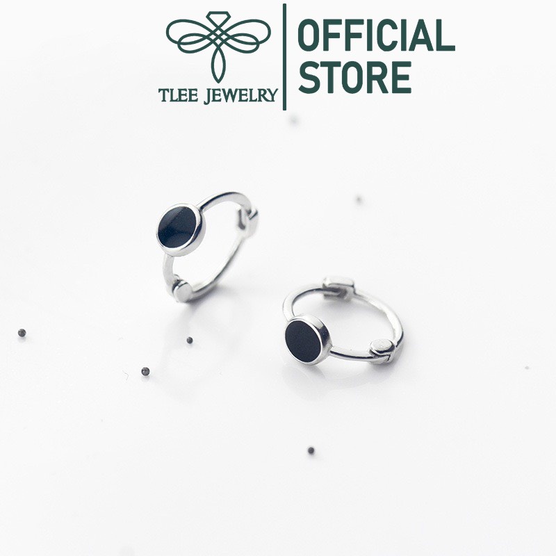 Khuyên tai bạc TLEE tròn mặt đá đen hình khối tròn mini  đường kính 0,8cm TleeJewelry B0289