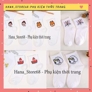 Combo 10 Đôi Tất In Hình Maruko Hai Màu Đen Trắng Cổ Thấp Kiểu Dáng Hàn Quốc HN19