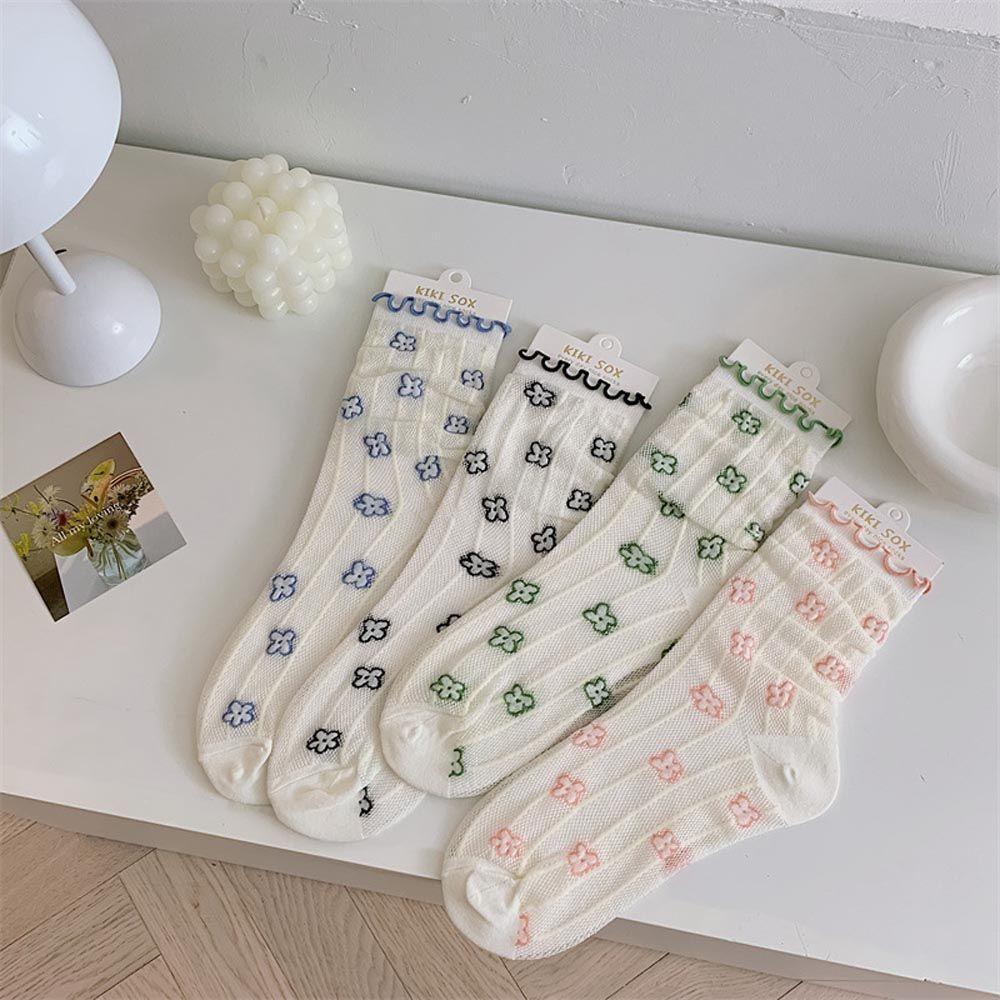 Vớ Trong Suốt Đính Hoa Lấp Lánh Thoáng Khí Thời Trang Đường Phố Cho Nữ|Vớ Lụa Phong Cách Harajuku Cá Tính