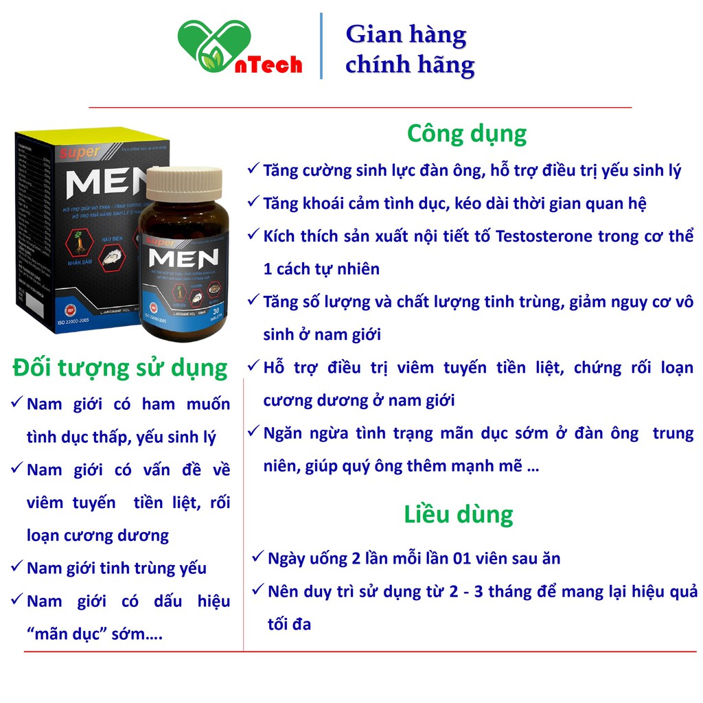 Tinh chất hàu Everyday Health SUPER MEN Hỗ trợ điều trị yếu sinh lý xuất tinh sớm rối loạn cương dương hộp 30 viên