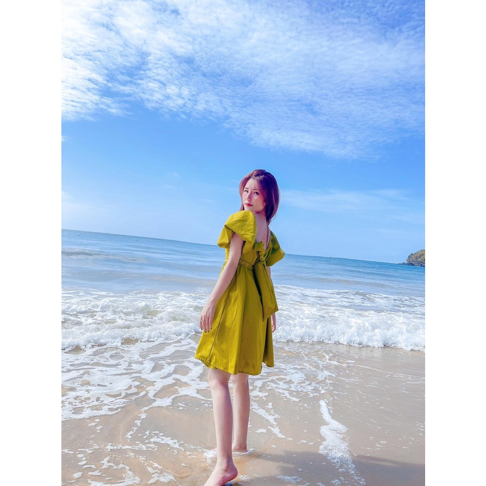 váy nữ màu xanh tay phồng siêu xinh xắn TT 40