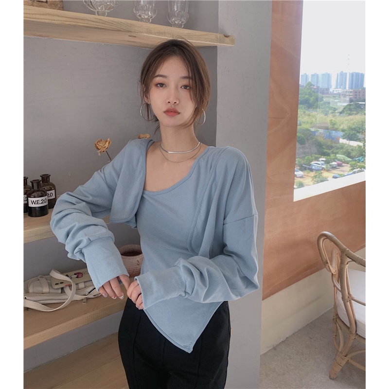 Set áo khoác cardigan tay dài dáng rộng ngắn và áo kiểu không tay phong cách Hàn Quốc thời trang dành cho nữ