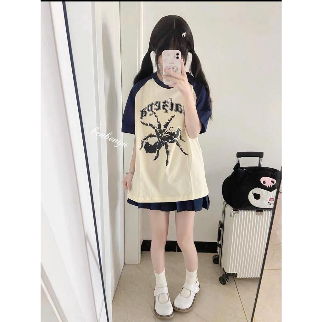 Ethelgirl Áo Thun Tay Ngắn Dáng Rộng In Khối Màu Thời Trang Hàn Quốc Cổ Điển Dành Cho Bạn Nữ