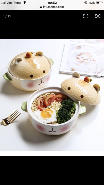 Bát ăn mì gốm sứ cute hình heo hồng, gấu nâu