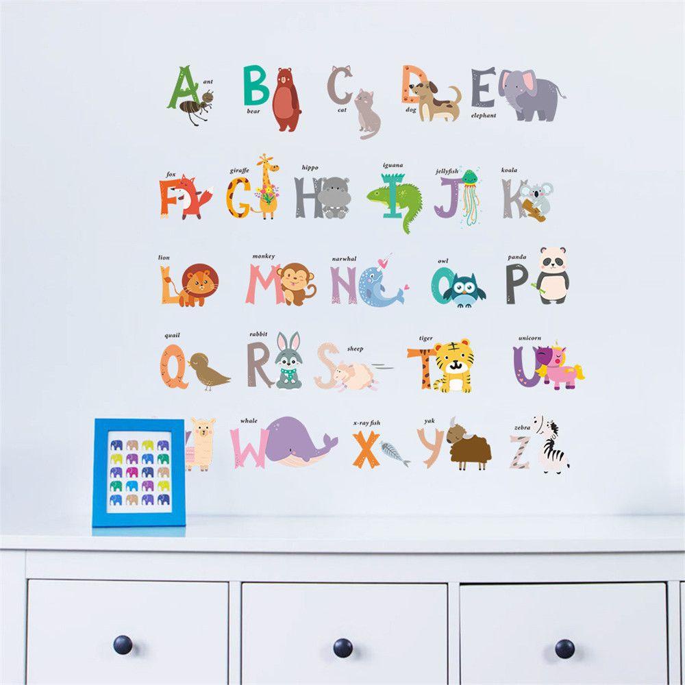 Sticker Dán Tường Phòng Học Họa Tiết Chữ Cái Alphabet Và Động Vật 1 Cho Bé Trai Gái