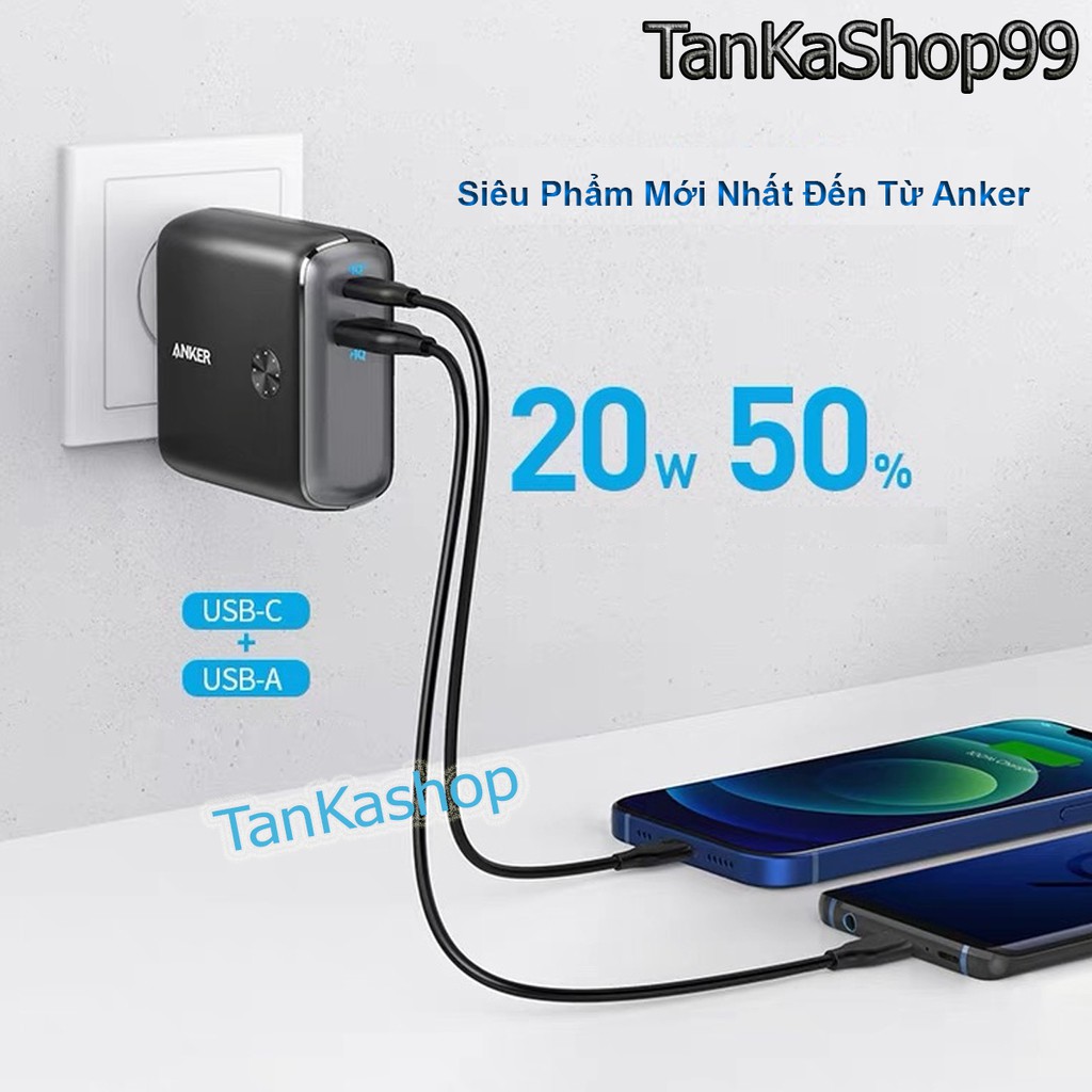 Củ Sạc Kiêm Pin Dự Phòng Anker Fusion 10.000mAh - A1623, Sạc Nhanh PD 20W Cho Iphone, QC 3.0 Cho Androi