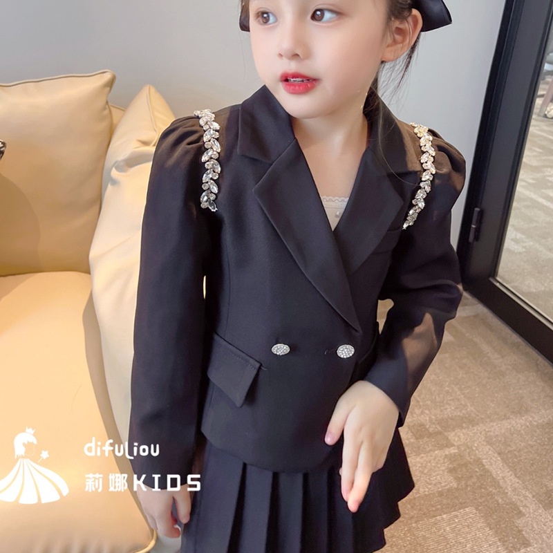 Set áo véc chân váy gắn đá trang trí vai cực sang chảnh cho bé gái hàng loại 1