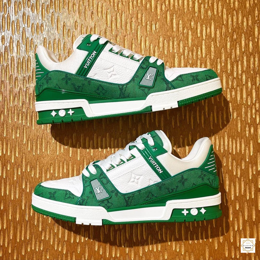 Giày thể thao LV Trainer Green Monogram Denim White Xanh Trắng Cực Phong Cách cho cả nam và nữ Clever Man Store