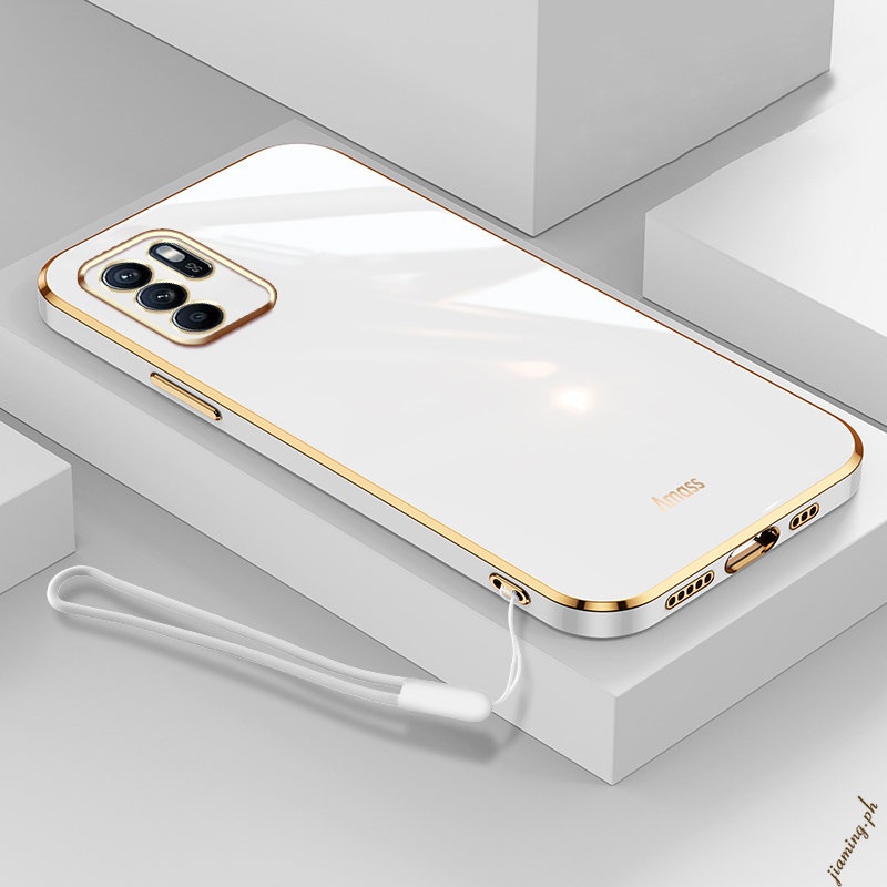 Ốp Điện Thoại Silicon Mềm Viền Thẳng 6D Chất Lượng Cao Có Dây Đeo Cho OPPO Reno 6Z Sự Bảo Vệ