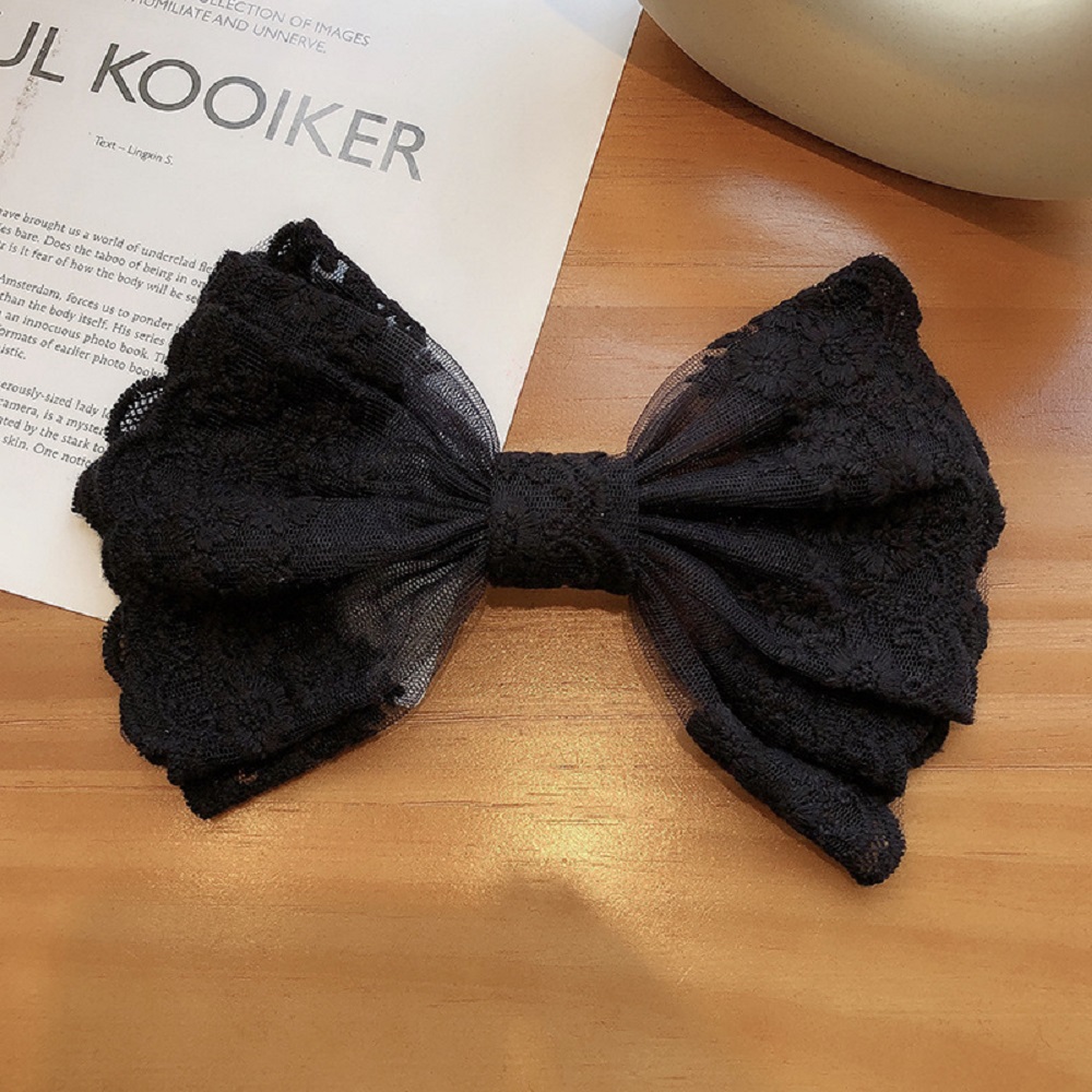 Kẹp tóc thiết kế hình nơ lớn đính ren xinh xắn dành cho nữ