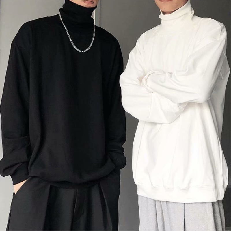 Áo Sweater Cổ Cao Tay Dài Màu Đen/Trắng Ấm Áp Phong Cách Hàn Quốc Thời Trang Cho Nam