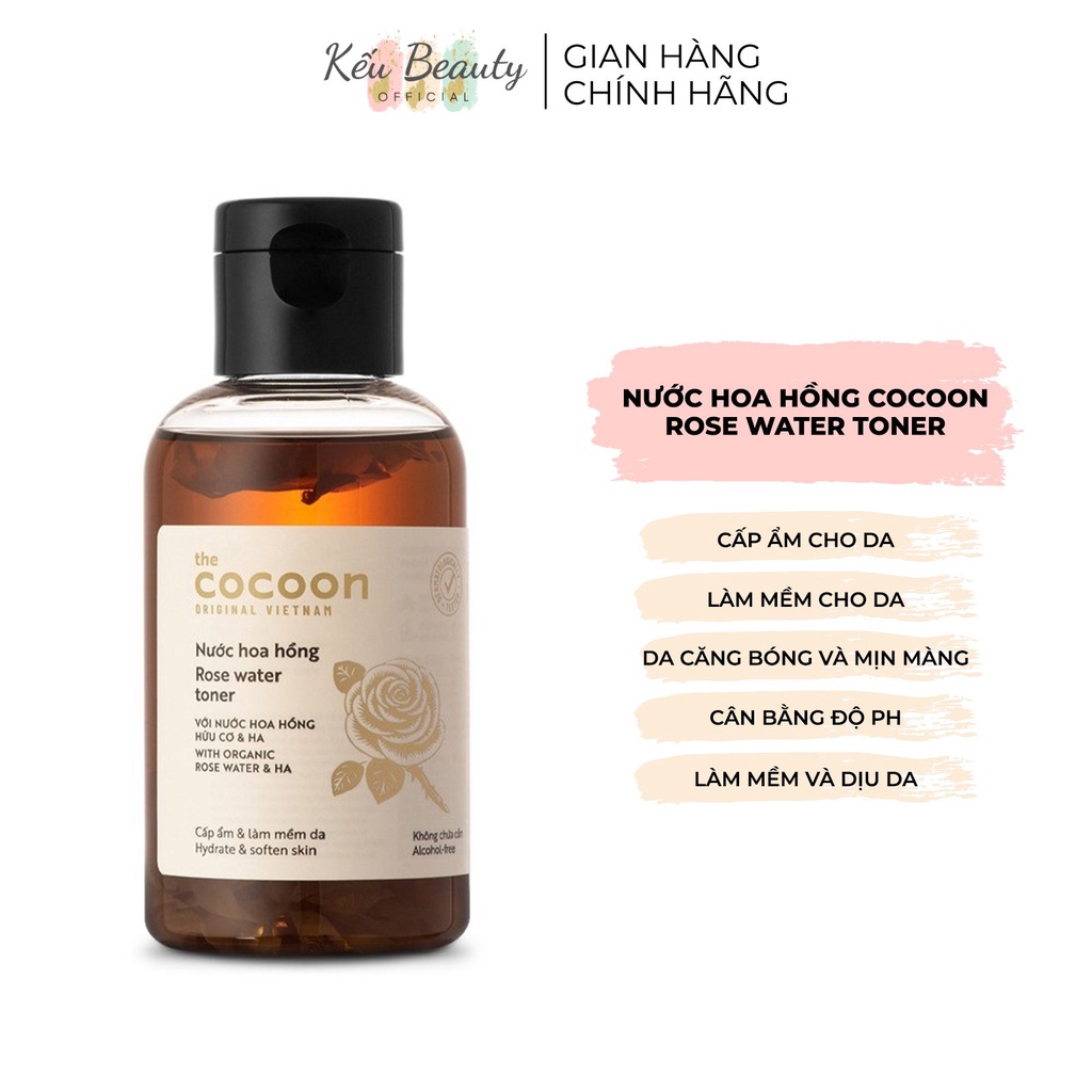 Nước hoa hồng Cocoon Rose Water Toner cấp ẩm da căng bóng mịn màng 140ml