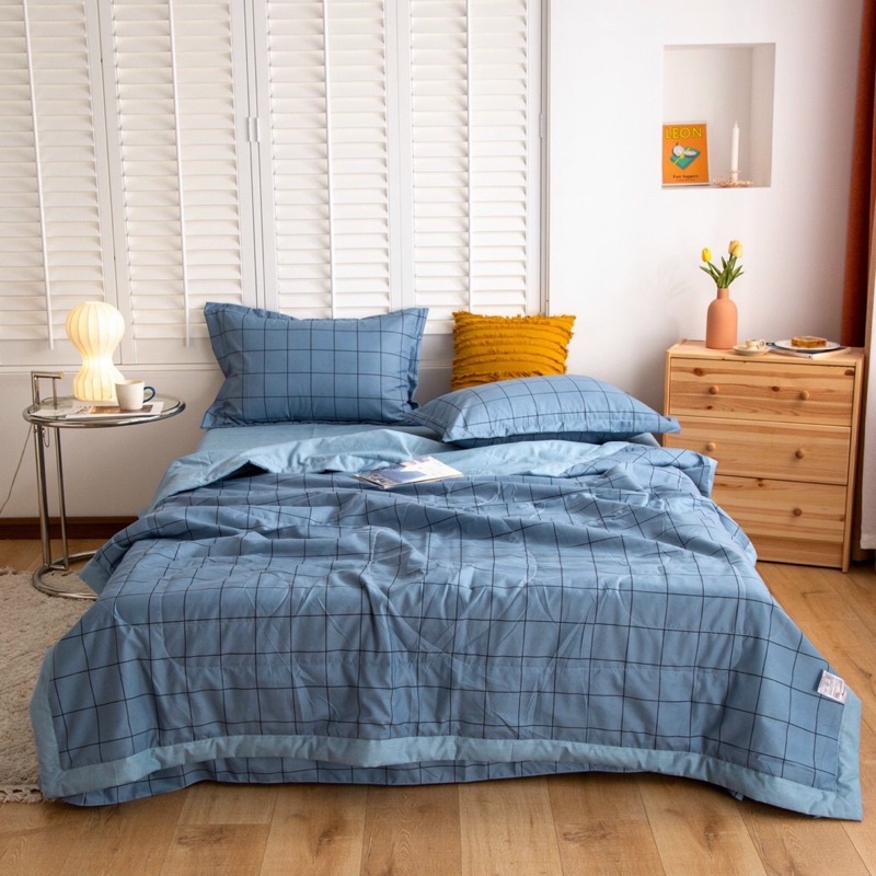 Bộ Ga Gối Chăn Trần Cotton Đũi Kẻ 4 Mùa 1m2,1m5,1m6…