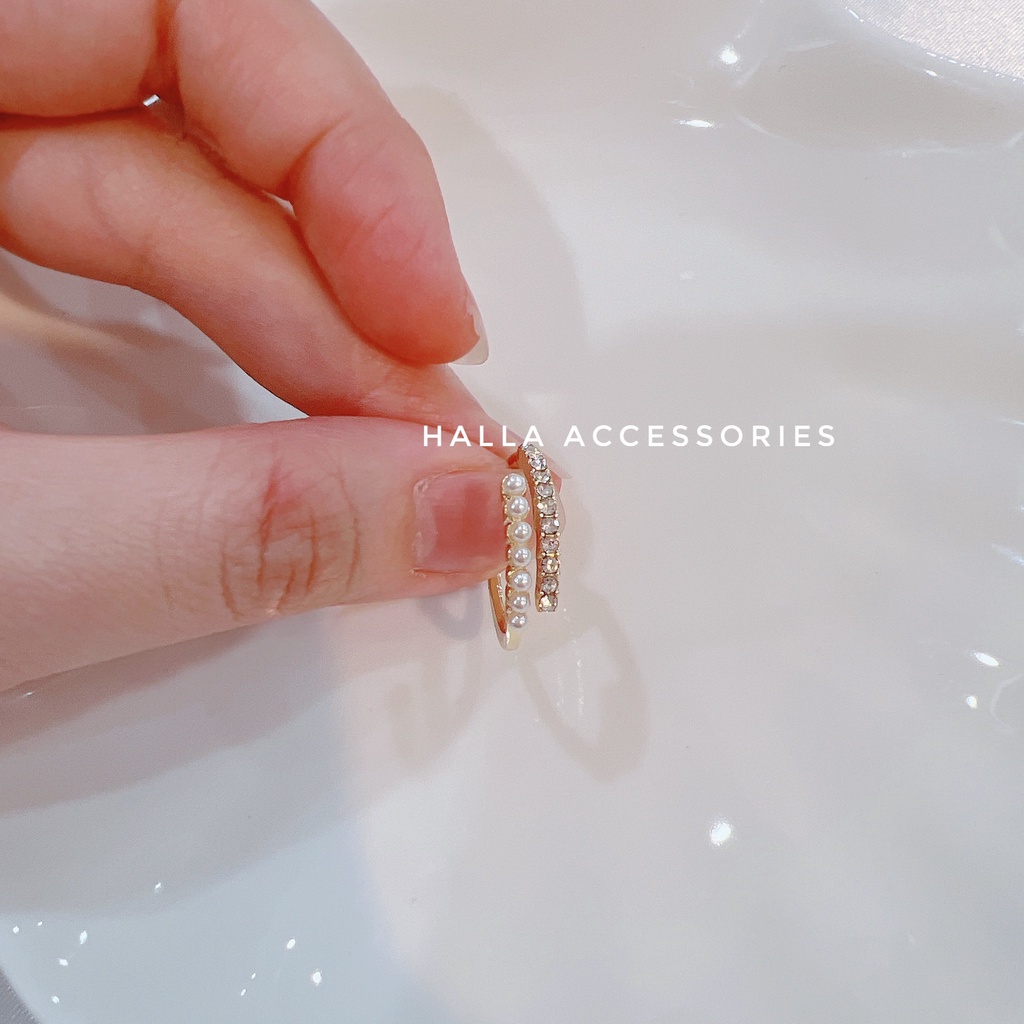 Nhẫn Nữ màu Gold đính đá cao cấp vành hở Freesize HALLA NH101