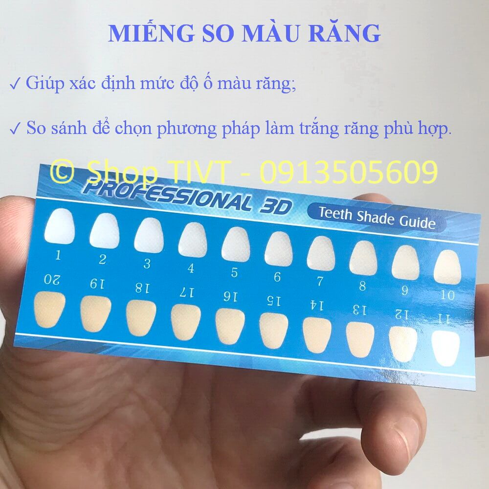 Bảng so màu răng, bảng so sánh màu răng để làm trắng răng hiệu quả, miếng so các cấp độ ố màu răng-TIVT