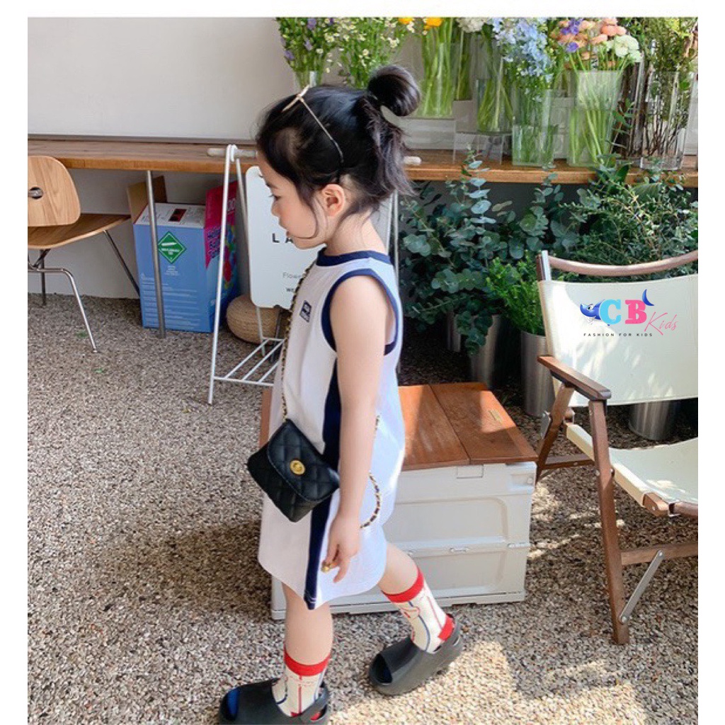 Váy ba lỗ bé gái, váy sát nách dáng xuông phối viền thể thao khỏe khoắn NaMu cho bé