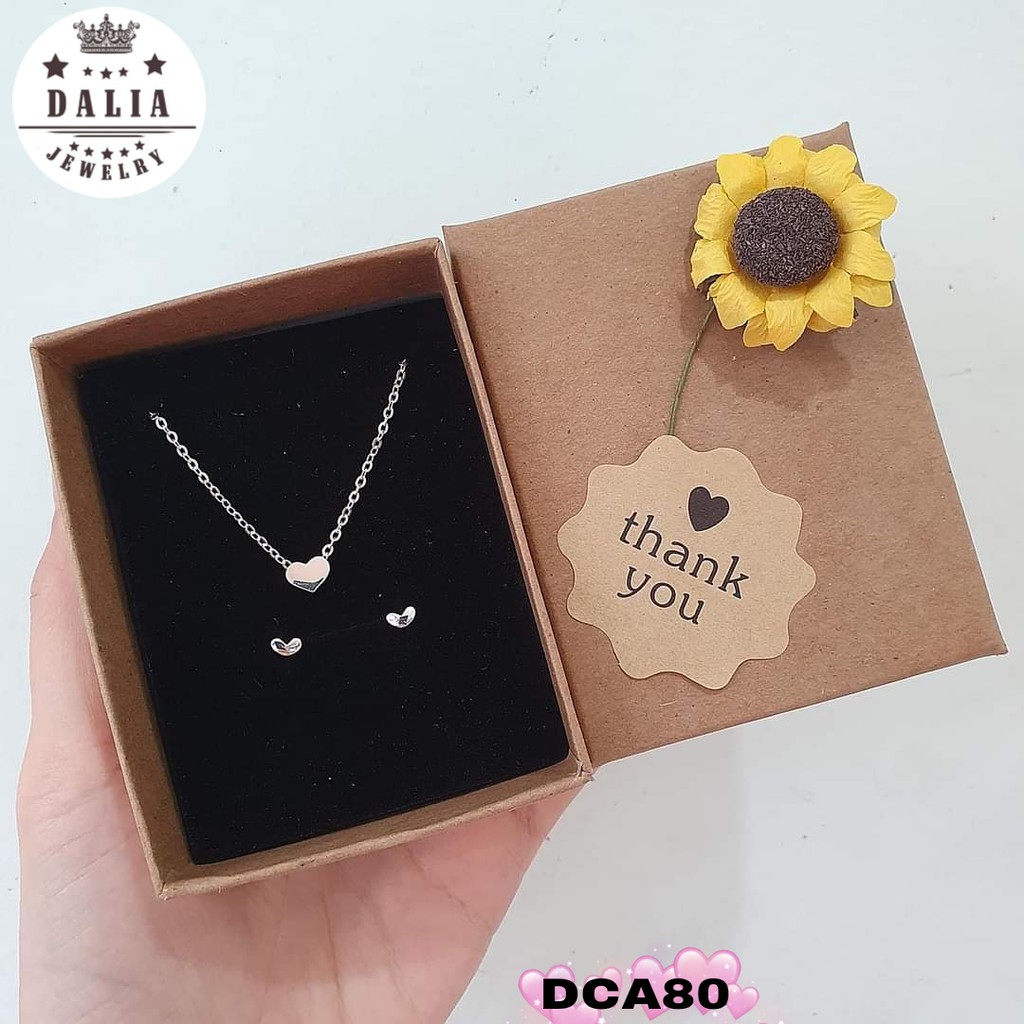 Bộ dây chuyền bạc nữ DaLiA Jewelry hình trái tim trơn, bạc và xi vàng