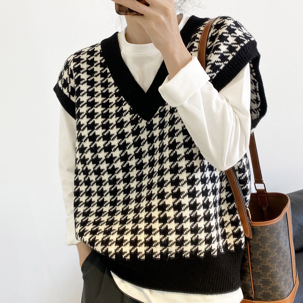 Áo Khoác Len Không Tay Cổ Chữ V Dáng Rộng Thời Trang Mùa Xuân Thu Hàn Quốc