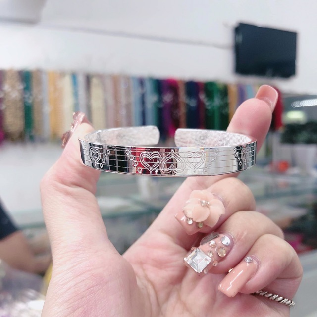 Vòng tay bạc đặc nam nữ nhiều mẫu dày dặn họa tiết nhịp tim Love forever bạc ta chuẩn 999