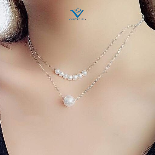 Dây chuyền bạc Dây sợi kép mix Ngọc Trai nhân tạo sang chảnh Van Jewelry V10538