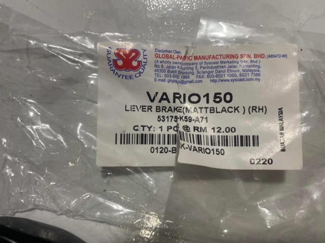 CẶP TAY THẮNG ZIN VARIO 150 HÀNG SYS XUẤT XỨ MALAYSIA