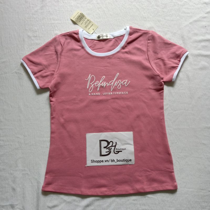 Áo Phông Thun Nữ Ngắn Tay Chất Cotton Co Giãn Ôm Dáng Body Thiết Kế Phối Màu Viền Cổ Nổi Bật