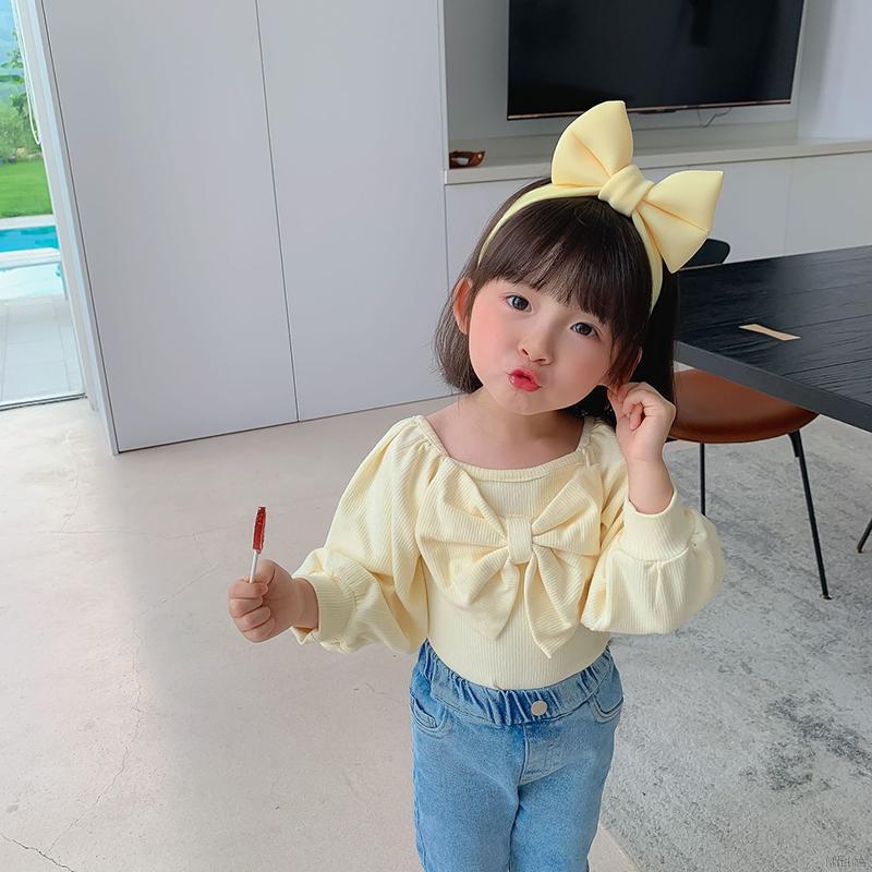 Áo Kiểu Tay Dài Phối Nơ Cho Bé Gái