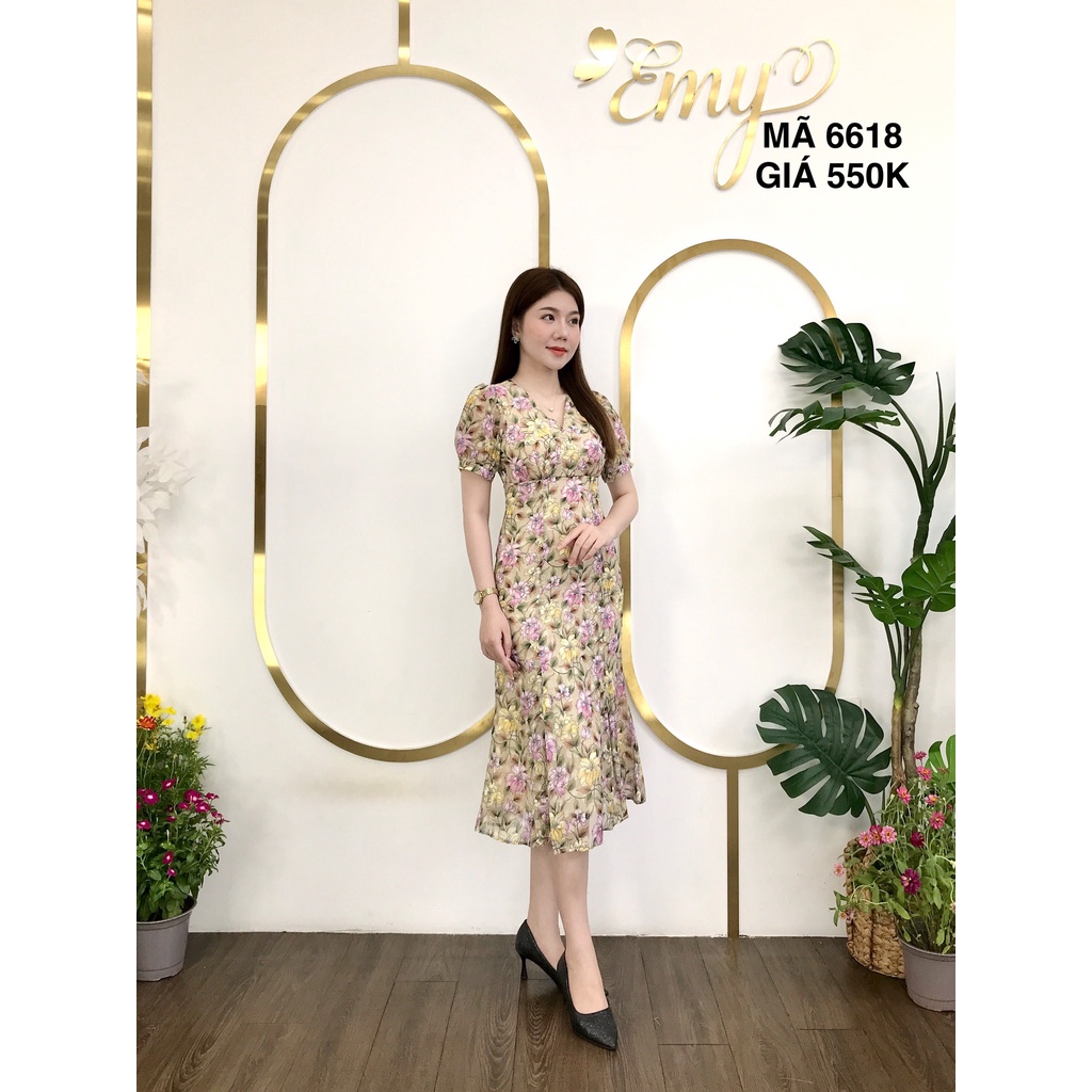 Váy EMY EM6618 Body A Hoa Tiết Hoa Tùng Đuôi Cá
