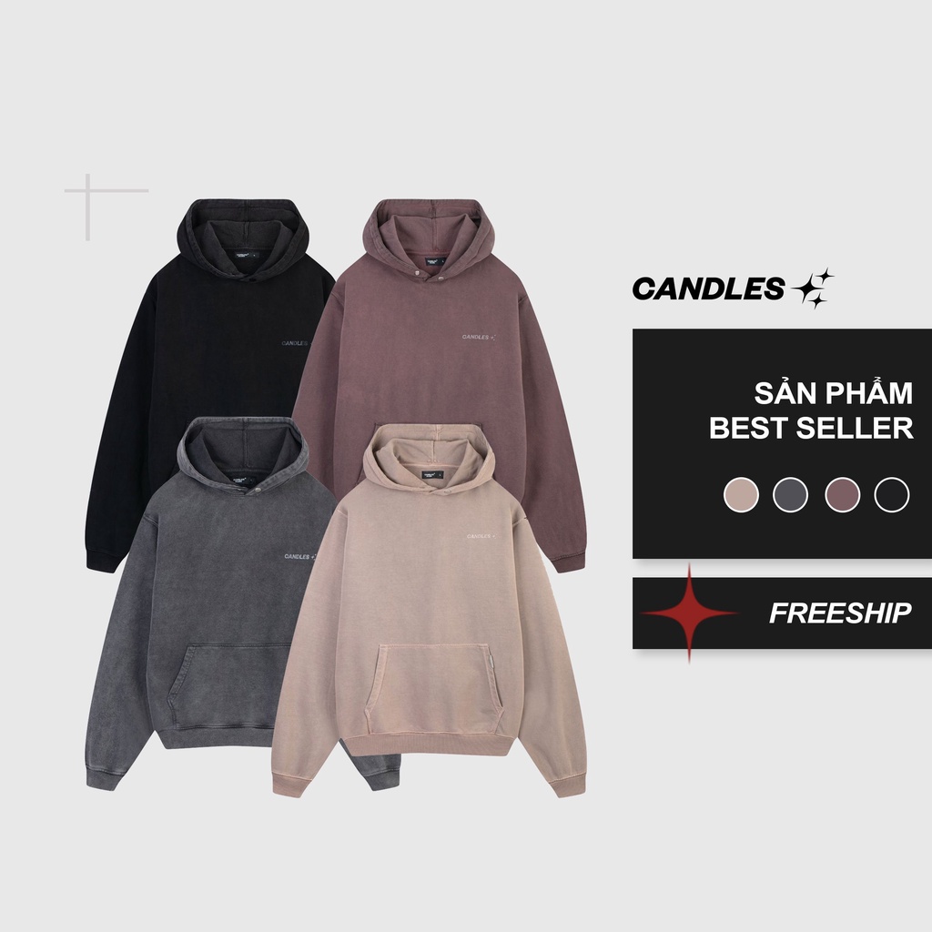 [Mã SKAMFSW175 giảm 10K đơn 50K] Áo nỉ có mũ loang màu Essential Candles Studio