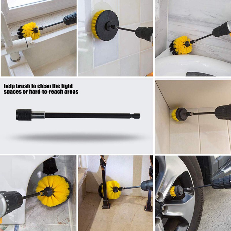 Set 12 đầu cọ vệ sinh gắn máy khoan điện tay cầm dài tiện dụng
